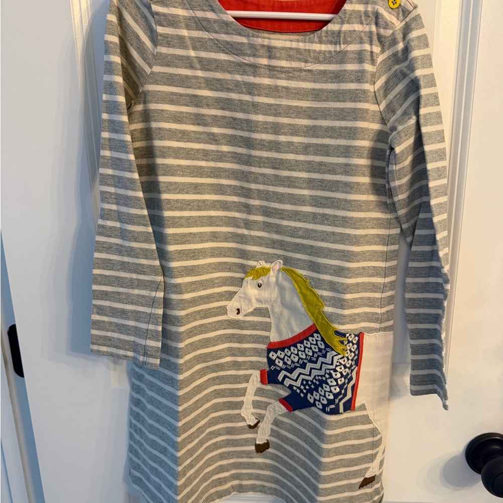 Mini Boden Gray and White Striped Dress